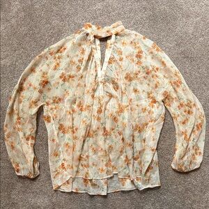 Zara Floral Sheer Blouse in Cream and Orange